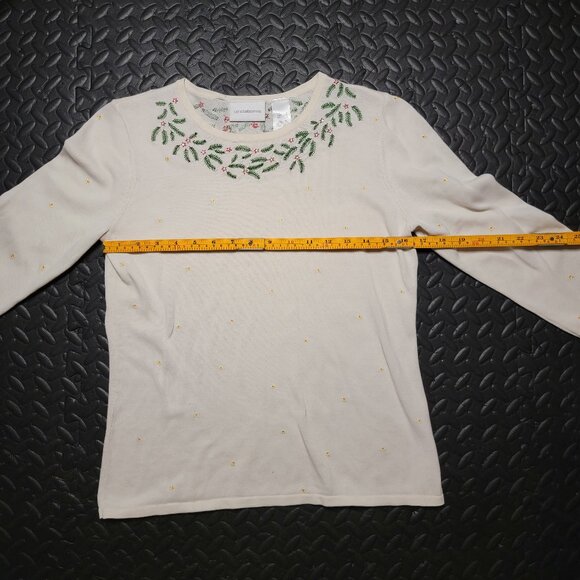 Women's Christmas Sweater by Liz Claiborne, Crewneck, Holly and Star Design, S - Picture 6 of 16